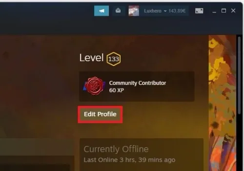 Steam Profile > Edit Profile