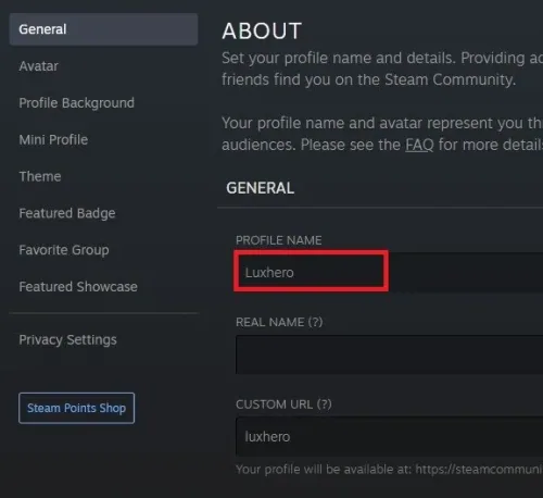 Steam Account Options > General