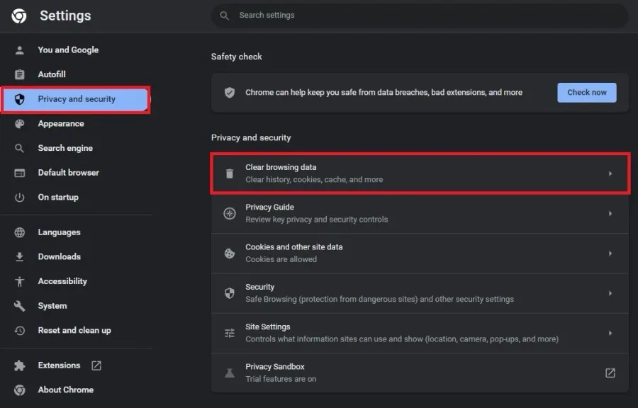 Chrome Settings > Privacy & Security