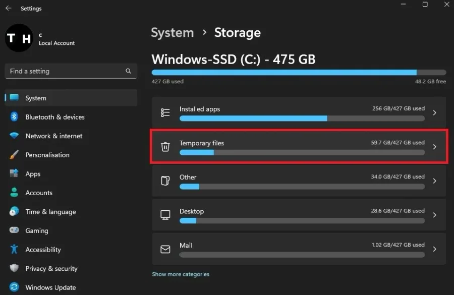 Windows Settings > System > Storage
