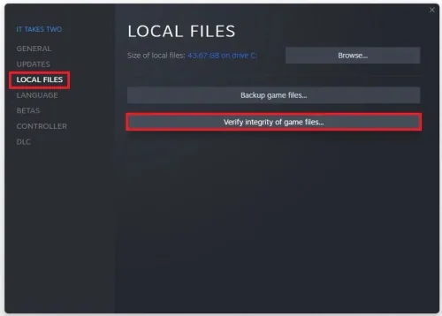 Local Files > Verify Integrity of Game Files
