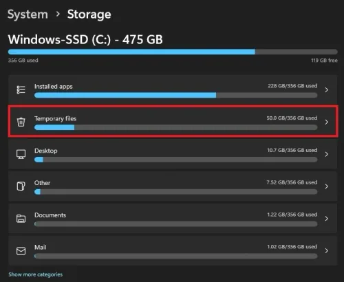 Check Storage Settings