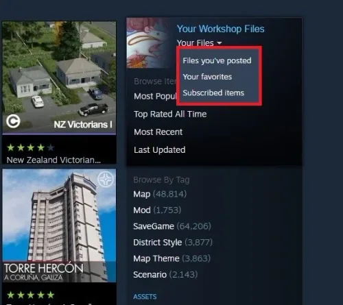 Locate your own Steam Workshop items for the game