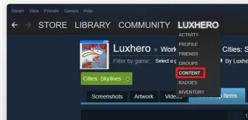Steam Username > Content
