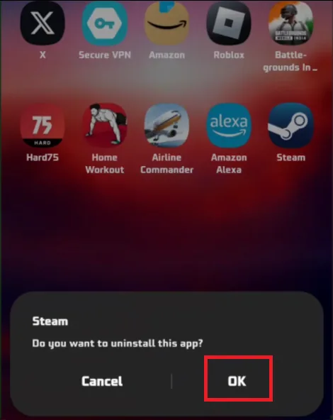 uninstall steam app