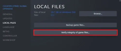 Game Properties > Local Files > Verify Integrity of Game Files