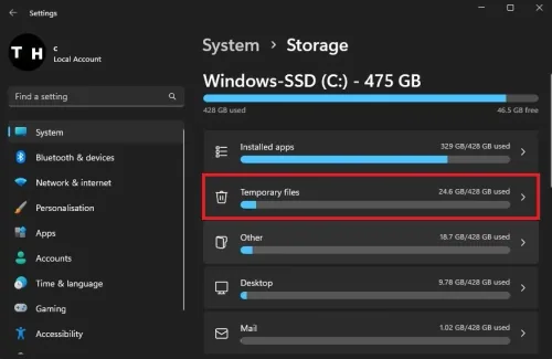 Windows Settings > System > Storage > Temporary Files