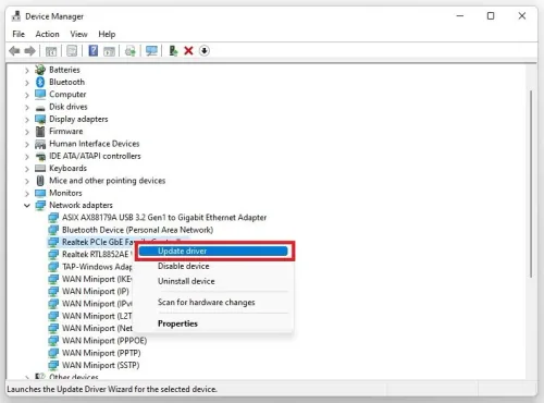Device Manager > Network Adapters > Update Driver