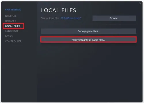 Local Files > Verify Integrity of Game Files