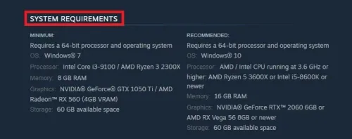 Steam Game System Requirements