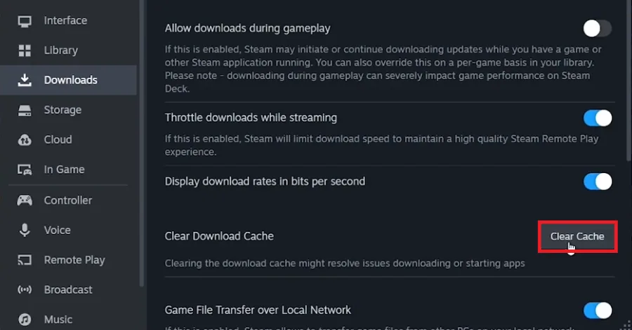 clear steam download cache