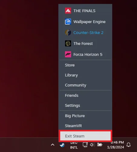 exit steam
