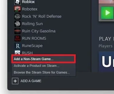 Steam Library > Add a Non-Steam Game