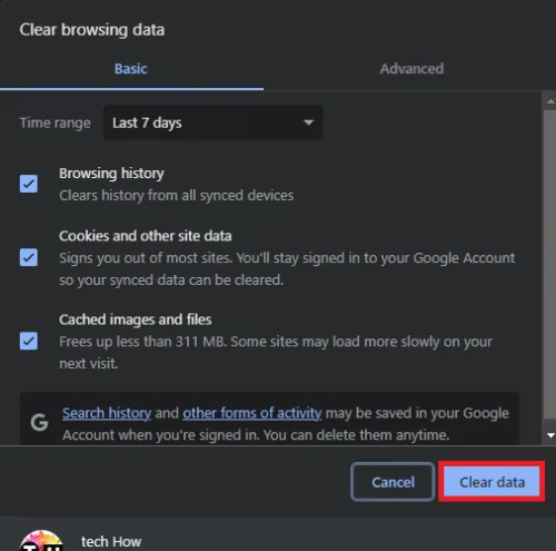 clear browsing data