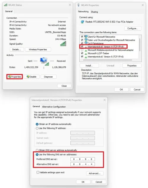 Use the following DNS server addresses:
