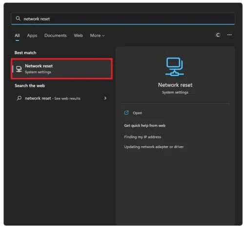 Reset Network Connection