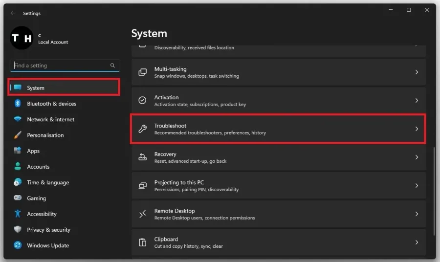 Windows Settings > System > Troubleshoot
