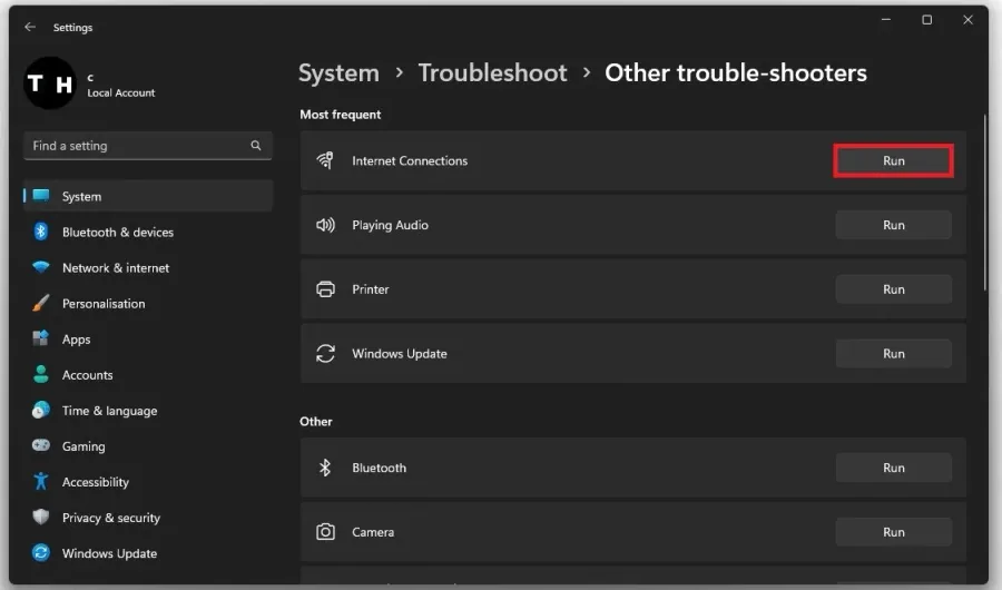 Troubleshoot > Other trouble-shooters > Internet Connections