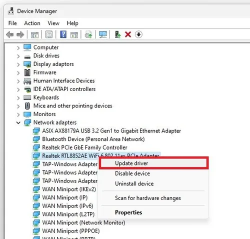 Device Manager > Update Driver
