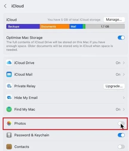 System Settings > Apple ID > iCloud > Photos