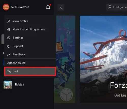 Xbox App > Sign Out