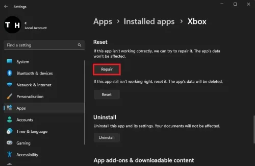 Windows Settings > Apps > Installed Apps > Xbox