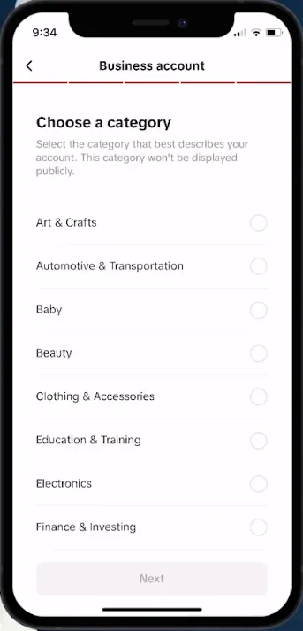 choose business category