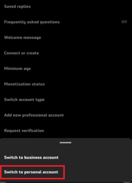 Switch to personal account