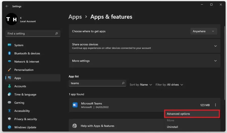 Windows Settings > Apps > Apps & Features
