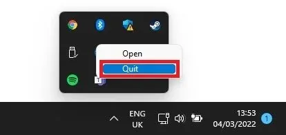 Quit Teams in your system tray