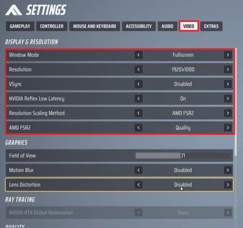 the finals video settings