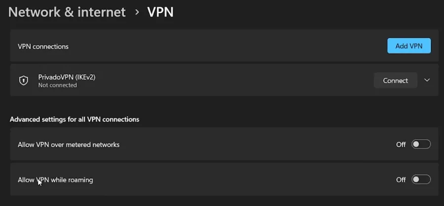 disable VPN connection