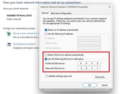 change DNS server addresses