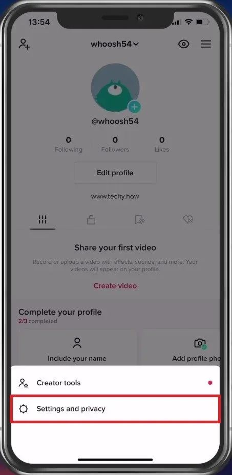TikTok Profile > Settings and privacy