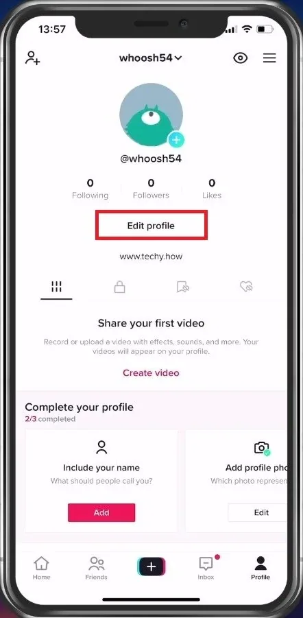 TikTok Profile > Edit Profile