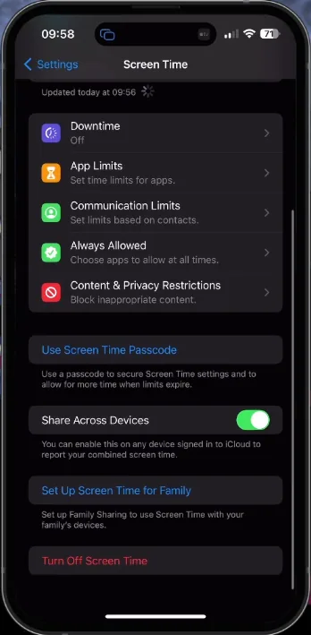 iphone screen time settings