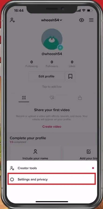 TikTok Profile > Settings and privacy