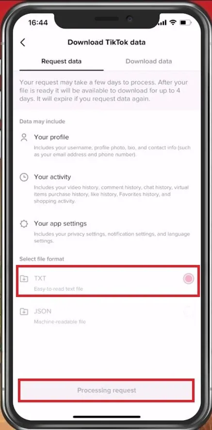 Request to download your data as TXT file