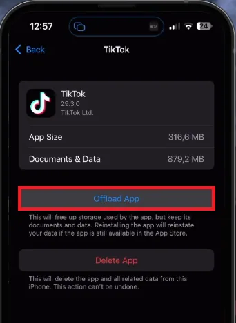 offload tiktok app