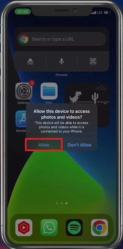 Allow yourPC access to Photos and Videos on iPhone