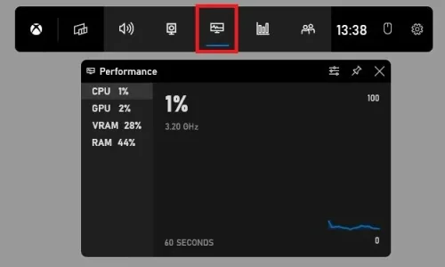 Xbox Game Bar > Performance Widget
