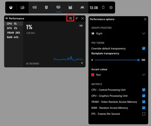 Performance Widget > Show CPU, GPU, VRAM & RAM