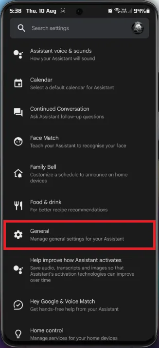 general settings