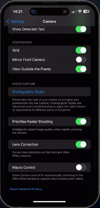 iphone camera settings