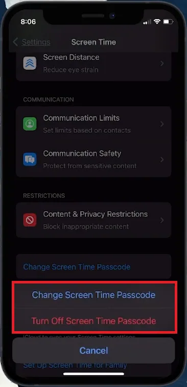 turn off screen time passcode