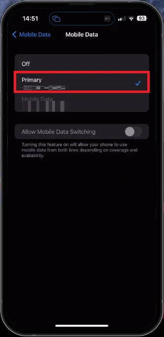 use the primary mobile data option