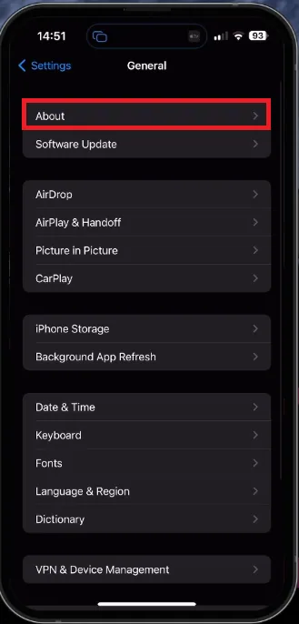 general iphone settings