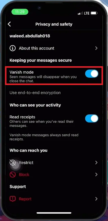 disable vanish mode