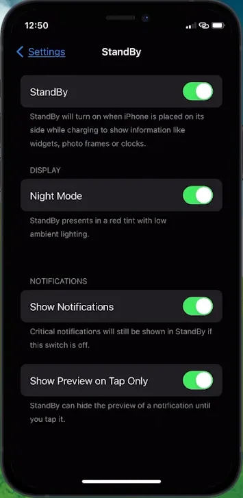 change standby settings