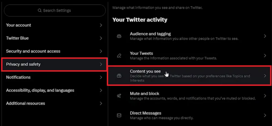 twitter content you see